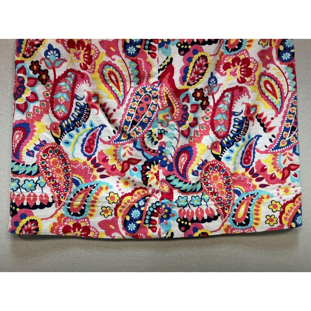 Talbots Women's Cotton Pencil Skirt Flat Front Sz 8p Multicolor Paisley Back Zip - Picture 11 of 11